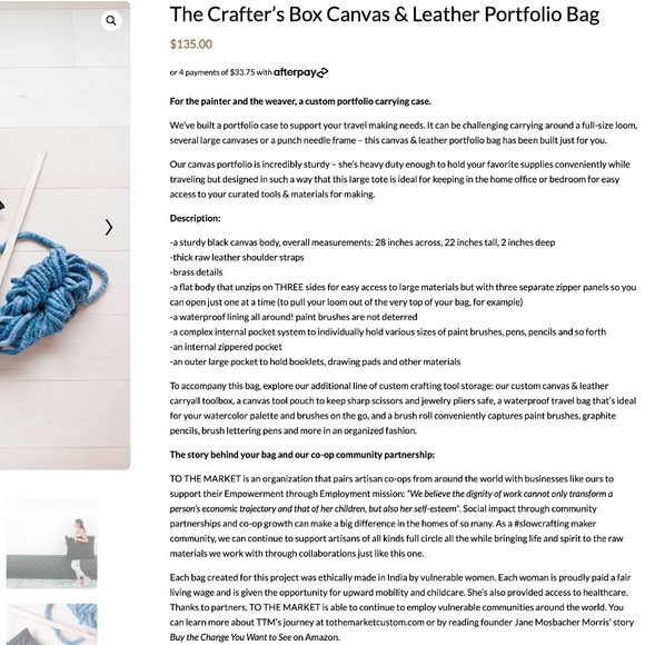 Portfolio Bag Black Canvas + Leather from The Crafter’s Box Ethically Made - Picture 7 of 14